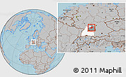 Gray Location Map of Hohenlohekreis, highlighted parent region, highlighted grandparent region, hill shading