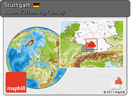 Physical Location Map of Stuttgart, highlighted country, highlighted parent region