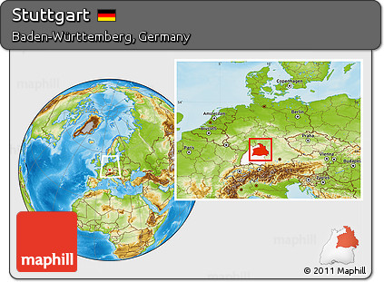 Physical Location Map of Stuttgart, highlighted parent region, within the entire country