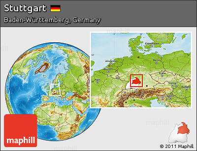 Physical Location Map of Stuttgart, highlighted parent region, within the entire country