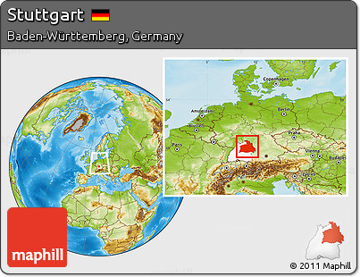 Physical Location Map of Stuttgart, highlighted parent region, within the entire country