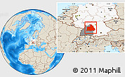 Shaded Relief Location Map of Stuttgart, highlighted country, highlighted parent region