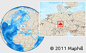 Shaded Relief Location Map of Stuttgart, highlighted parent region, within the entire country