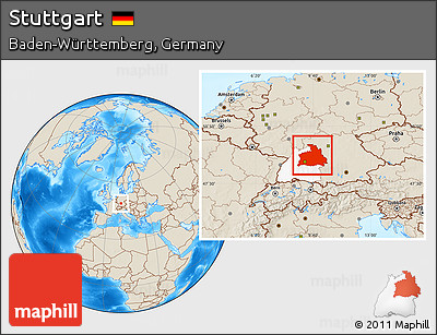 Shaded Relief Location Map of Stuttgart, highlighted parent region