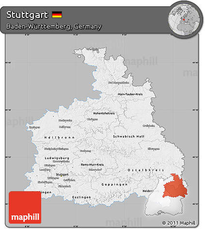 Gray Map of Stuttgart, single color outside