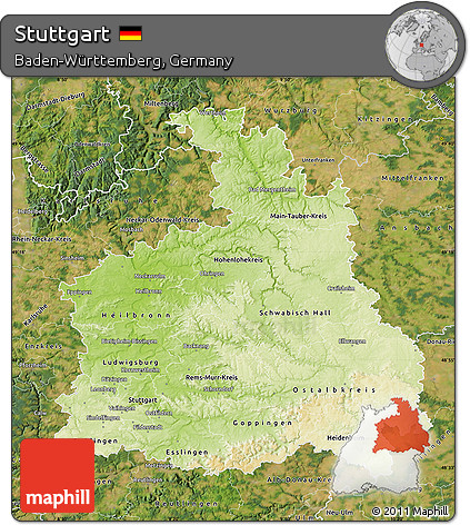 Physical Map of Stuttgart, satellite outside