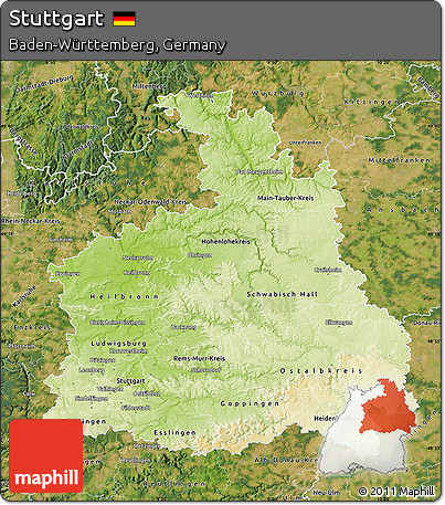 Physical Map of Stuttgart, satellite outside