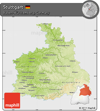Physical Map of Stuttgart, single color outside