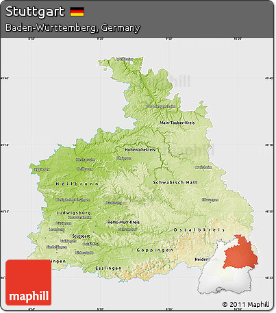 Physical Map of Stuttgart, single color outside
