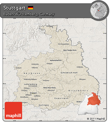 Shaded Relief Map of Stuttgart, lighten