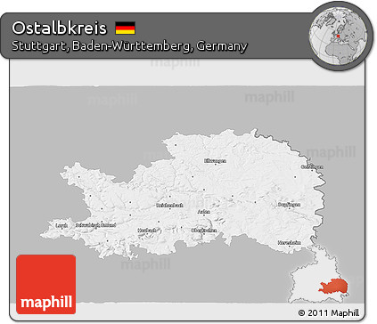 Gray 3D Map of Ostalbkreis, single color outside