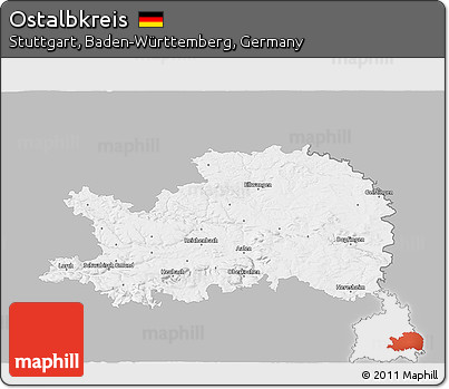 Gray 3D Map of Ostalbkreis, single color outside