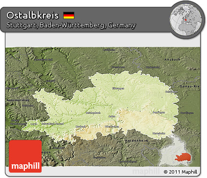 Physical 3D Map of Ostalbkreis, darken