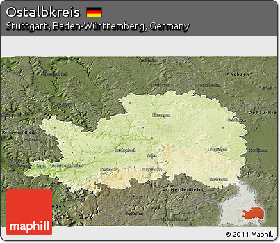 Physical 3D Map of Ostalbkreis, darken