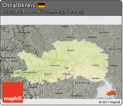 Physical 3D Map of Ostalbkreis, darken, semi-desaturated