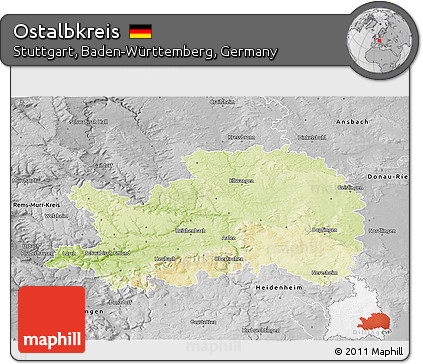 Physical 3D Map of Ostalbkreis, desaturated