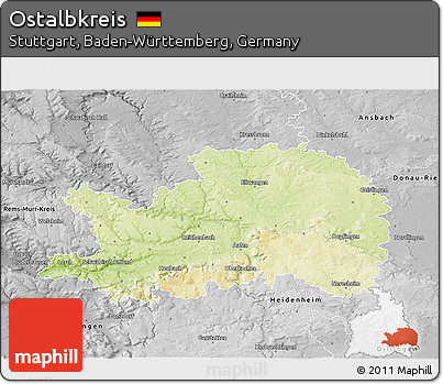 Physical 3D Map of Ostalbkreis, desaturated