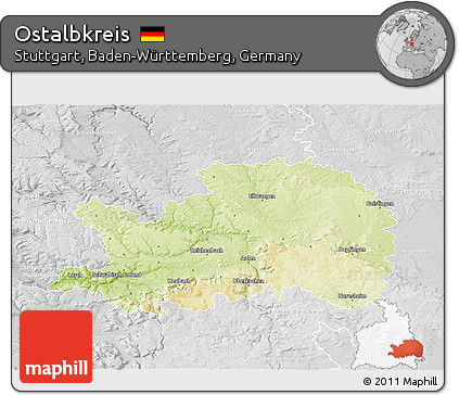 Physical 3D Map of Ostalbkreis, lighten, desaturated