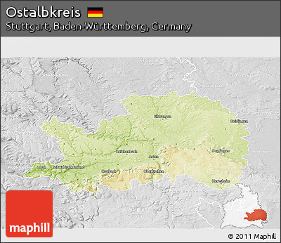 Physical 3D Map of Ostalbkreis, lighten, desaturated