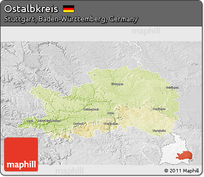 Physical 3D Map of Ostalbkreis, lighten, desaturated