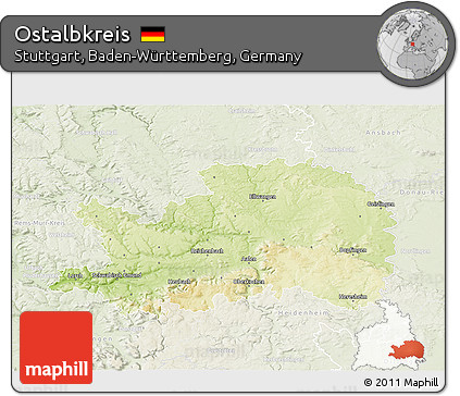 Physical 3D Map of Ostalbkreis, lighten