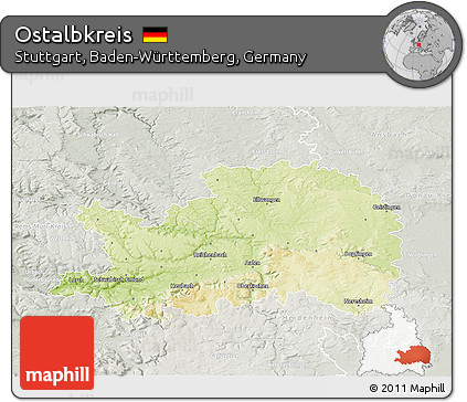 Physical 3D Map of Ostalbkreis, lighten, semi-desaturated
