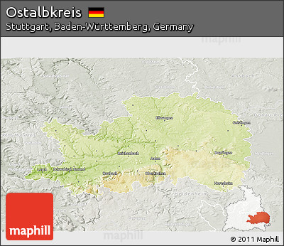 Physical 3D Map of Ostalbkreis, lighten, semi-desaturated