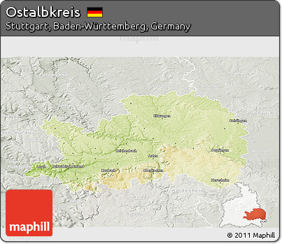 Physical 3D Map of Ostalbkreis, lighten, semi-desaturated