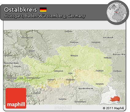 Physical 3D Map of Ostalbkreis, semi-desaturated