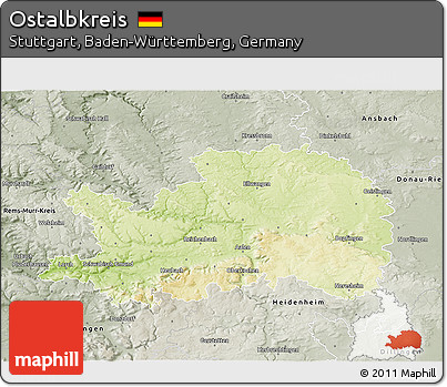 Physical 3D Map of Ostalbkreis, semi-desaturated