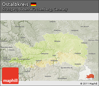 Physical 3D Map of Ostalbkreis, semi-desaturated
