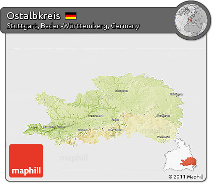 Physical 3D Map of Ostalbkreis, single color outside