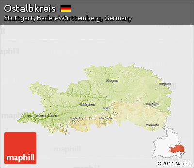 Physical 3D Map of Ostalbkreis, single color outside