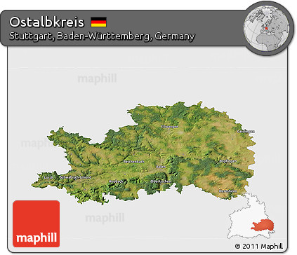 Satellite 3D Map of Ostalbkreis, single color outside