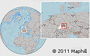 Gray Location Map of Ostalbkreis, highlighted parent region, highlighted grandparent region, within the entire country, hill shading