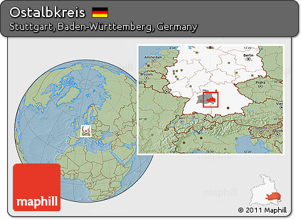 Savanna Style Location Map of Ostalbkreis, highlighted country, highlighted parent region, hill shading