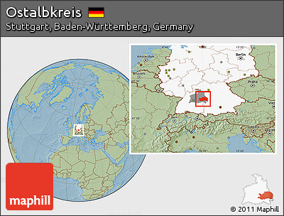 Savanna Style Location Map of Ostalbkreis, highlighted country, highlighted parent region, hill shading