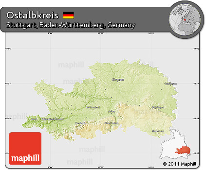 Physical Map of Ostalbkreis, single color outside