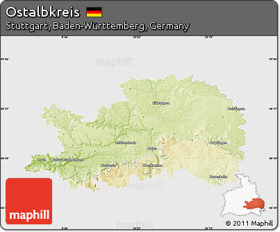 Physical Map of Ostalbkreis, single color outside