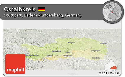 Physical Panoramic Map of Ostalbkreis, lighten, semi-desaturated