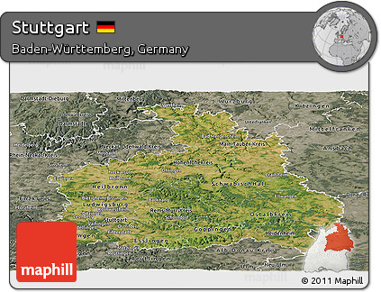 Satellite Panoramic Map of Stuttgart, semi-desaturated