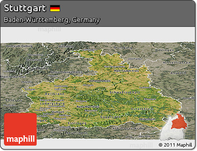 Satellite Panoramic Map of Stuttgart, semi-desaturated