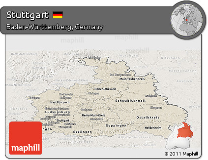 Shaded Relief Panoramic Map of Stuttgart, lighten