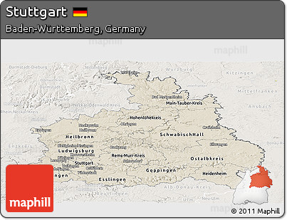 Shaded Relief Panoramic Map of Stuttgart, lighten