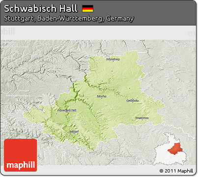 Physical 3D Map of Schwäbisch Hall, lighten, semi-desaturated