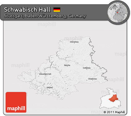 Silver Style 3D Map of Schwäbisch Hall, single color outside