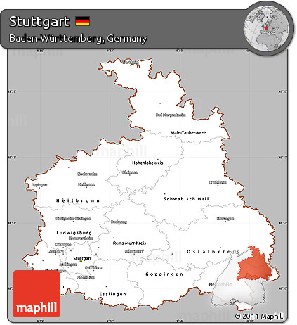 Gray Simple Map of Stuttgart, cropped outside
