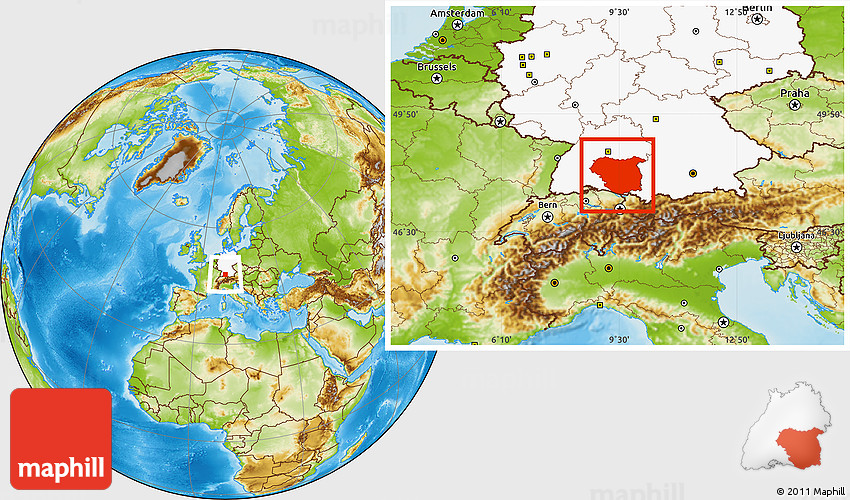Physical Location Map of Tübingen, highlighted country