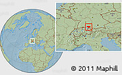 Savanna Style Location Map of Ravensburg, hill shading