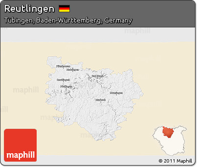 Classic Style 3D Map of Reutlingen, single color outside